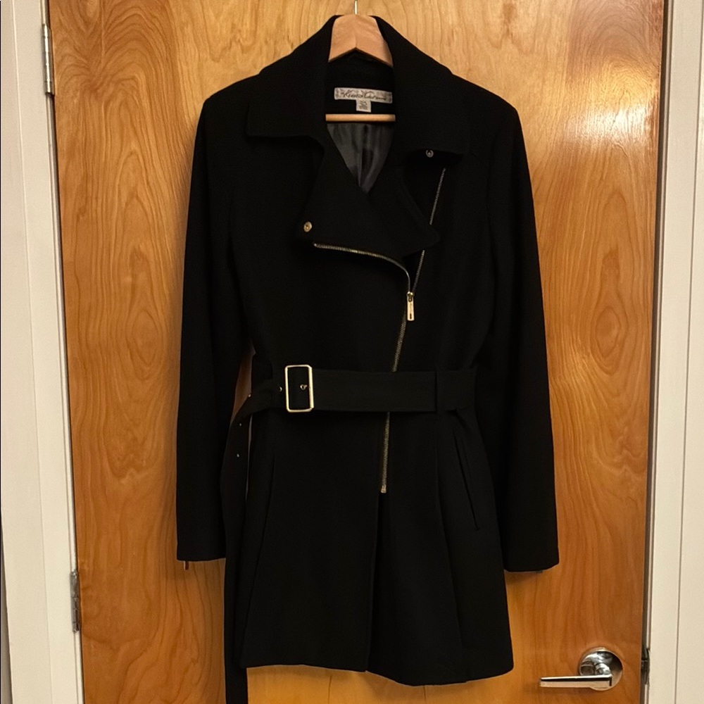 Kenneth Cole New York Black Belted Asymmetrical Trench Coat